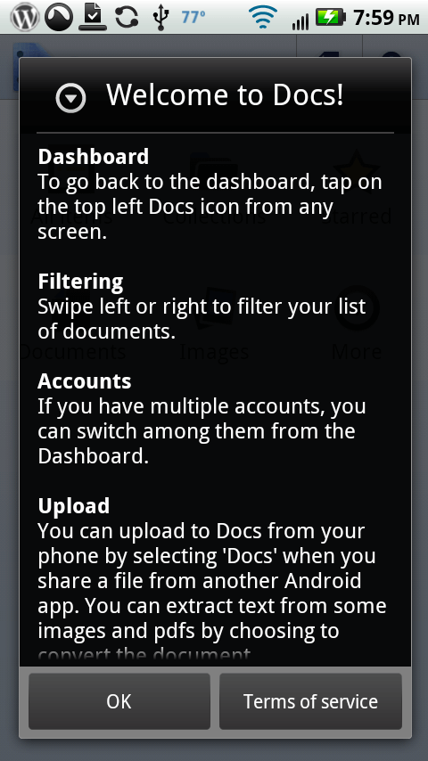 google docs for android terms of service